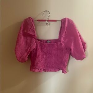 Pink Puff Sleeve Smocked Top - new